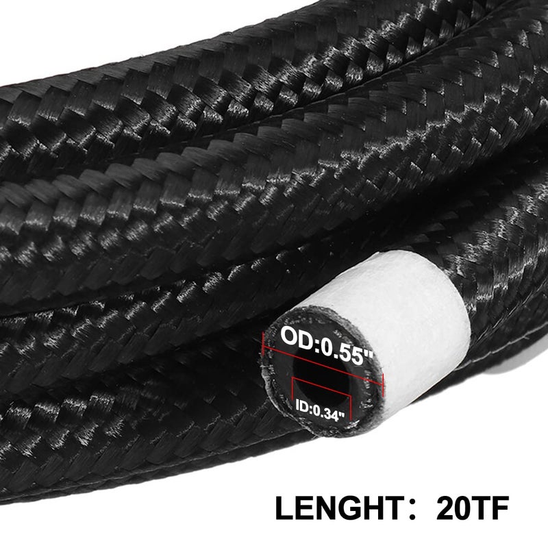 Partschoice 20FT 6AN 3/8" Nylon Stainless Steel Braided CPE Oil Gas Fuel Line Universal - Image 3
